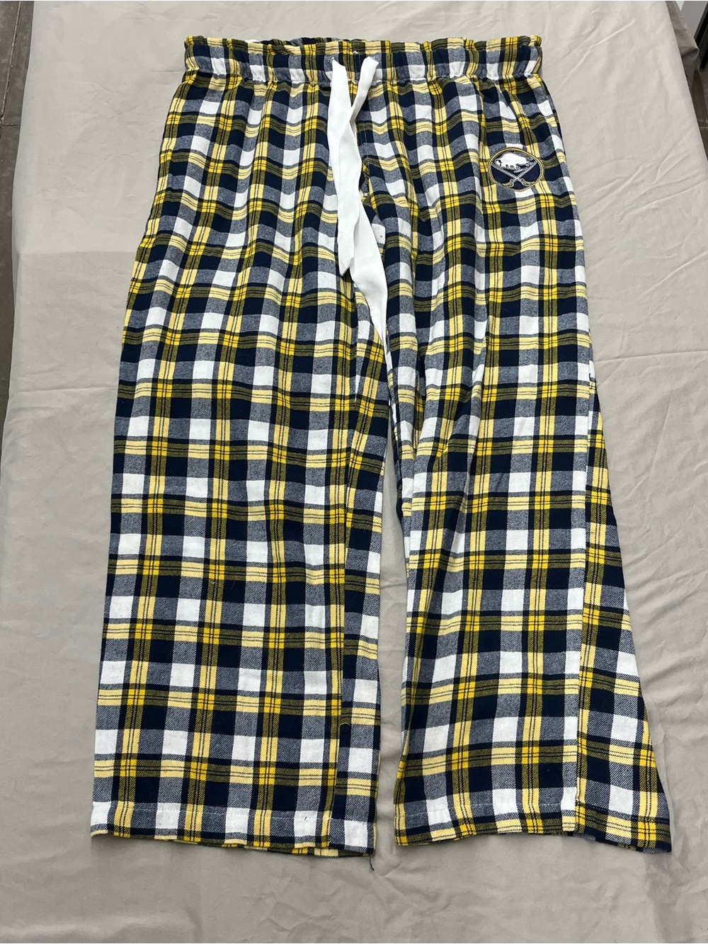 NHL Sabres Men's Plaid Lounge Pants in Yellow, Navy & White Size Large